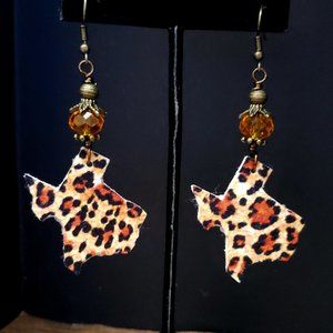 Faux Leather Leopard Texas/Crystal Earring